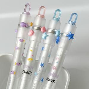 TEMU 4종 재미있는 오션 젤펜 0.5mm 창의적인 회전형 릴렉스 빠른 건조 펜 해저 세계 테마 심플 블랙 펜