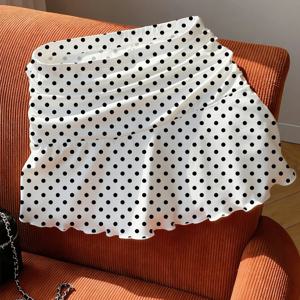 TEMU 새로운 편안한 블랙 물방울 무늬 플리츠 A라인 미니 스커트, 캐주얼하고 활용도 높은 여성용 숏 스커트