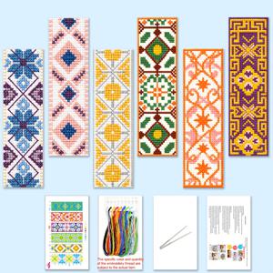 TEMU 프린트 십자수 1세트, 기하학 모양 책갈피 6개 포함. DIY 십자수 책갈피 키트, 자수 실, 바늘, 설명서 포함. 조작이 쉬움. 힐링 수공예품. 특별한 선물. 실용적인 책갈피