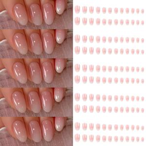 TEMU 120개 숏 오벌 프렌치 팁 누름식 인조네일 세트 - 화이트/그라데이션 유광 풀커버 네일 키트, 간편한 부착법, 여성용, 손발 네일 연장, 사계절용, 파티, 결혼식, 데일리용