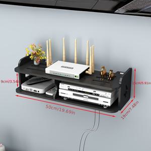 TEMU 블랙 하트 모양 벽걸이 선반, TV 셋톱박스 벽걸이 정리대, 무타공 디자인, 다용도 사용, 셋톱박스 및 WiFi 선반 배치에 적합, 플로팅 선반