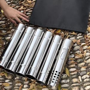 TEMU 6개 야외 장작 스토브 스테인리스 스틸 벽난로 배관 부속품, 보관 가방 포함, 고품질 및 내구성, 직경 6Cm, 길이 30Cm의 5개의 직선 파이프와 풀 링이 있는 방풍 및 스파크 방지 벽난로 1개 포함