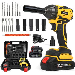 TEMU ocicc 무선 전기 렌치 충전식 배터리*2 브러시리스 리튬배터리 임팩 전동렌치 가정용 DIY 프로젝트에 적합한 다용도 전력 도구