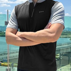 TEMU 남성 찰랑 스판 편안한 배색 반팔 집업 티셔츠 강력쾌적(ST31LT047M)