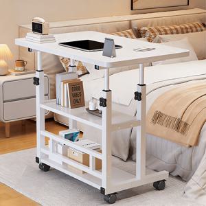 TEMU 다목적 이동식 컴퓨터 테이블 (수납 선반 포함) 조절 가능한 높이 롤링 데스크 내구성 강한 금속 프레임 침실/사무실/거실용 노트북 데스크 사계절 사용 가능 침대 옆 탁자
