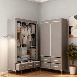 TEMU 1개 공간 절약형 현대적인 옷장, 통기성 문 커튼 및 서랍 포함 - 다층 수납 정리함, 선반, 서랍 및 걸이봉 포함, 침실, 소형 아파트에 적합 - 쉬운 조립, 견고한구조, 컴팩트 디자인, 옷장, 침실용 옷장, 옷장 보관, 옷장, 침실용 옷장, 옷장 정 리 및 보관, 옷장, 옷장, 옷장