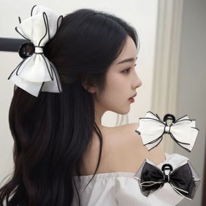 TEMU 빅사이즈 여성용 리본 집게 머리핀, 왕리본 헤어 클립 클로, 배색 라인 리본핀 헤어 액세서리, 업스타일 대형 집게핀, 포니테일 머리집게핀, 올림머리 헤어핀 헤어집게핀