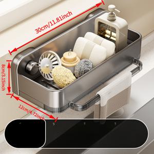 TEMU 흡착 컵 싱크대 정리대, 벽걸이형 다기능 식기 건조대 (주방 수도꼭지용 스펀지 홀더 포함) - 스펀지, 스크러버, 천 및 브러쉬를 위한 드릴 불필요 수납