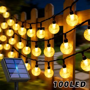 TEMU 태양광 수정구 스마트 LED 끈 조명, 100/50/20 LED 걸이형 버블 조명, 11가지 조명 모드, 자동 센서 온/오프, 정원, 결혼식, 파티, 안뜰, 울타리, 현관, 나무, 여름, 밸런타인데이, 크리스마스 장식용