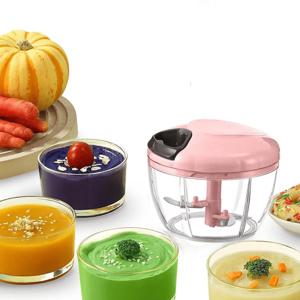 TEMU 500ml 및 900ml 용량의 수동 푸드 초퍼. 향신료 및 조미료 분쇄를 위해 설계되었습니다. 다용도 마늘 프레스, 야채 커터, 스테인리스 스틸 블레이드 및 PP 플라스틱 용기 특징의 고기 분쇄기