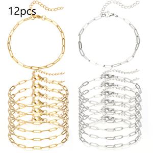TEMU 12개 안전핀 종이 클립 체인 팔찌 세트, 스테인리스 스틸 조절 가능 참 팔찌 (랍스터 걸쇠 및 연장 체인 포함), 주얼리 제작용 골드+스틸 색상