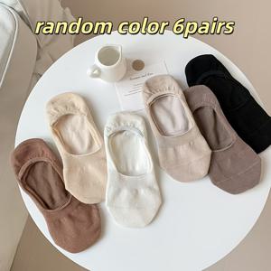 TEMU 랜덤 컬러 여성용 노쇼우 양말 6켤레 - 솔리드 컬러, 로우컷 디자인, 통기성 좋고 사계절용, 손세탁 가능, 귀여운 양말