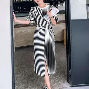 TEMU 봄/여름 루즈핏 드레스, 새시 슈퍼, 마우스백 랜턴 소매