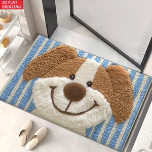 TEMU 2D 평면, 2D 평면 1개 850gms 벨벳 웃는 강아지 도어 매트, 야외 매트, 야외 러그, 욕실 매트, 침실, 거실 입구용 극세사 흡수성 기계 세탁 가능 러그, 2D 평면