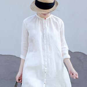 TEMU 라운드 넥 대비 색상 단추 미디 기장 루즈핏 어반 자외선 차단 경량 화이트 가디건 셔츠