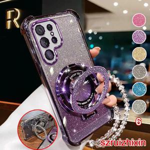 TEMU 삼성 갤럭시 S26 울트라 S26 호환 폰 케이스: 럭셔리 반짝이 글리터 스탠드 홀더 킥스탠드 휴대폰 백커버, 충격 방지 소프트 케이스, 손목 스트랩 핸드 브레이슬릿 체인 랜야드 포함, 6가지 색상