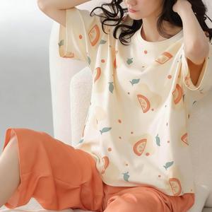 TEMU 반팔 카프리 잠옷 세트, 여성용 캐주얼 루즈핏 편안한 만화 프린트 홈웨어 세트