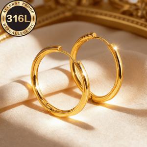 TEMU 저자극성 스테인리스 스틸으로 제작된 골든 후프 귀걸이, 퇴색 방지, 편안하고 적응성 좋음, 쉬우면서도 스타일리시함, 또는 특별한 날에 완벽, 여성용 고품질 패셔너블 귀걸이