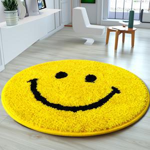 TEMU 1개 귀여운 기쁨 얼굴 패턴 욕실 매트 - 미끄럼 방지 원형 카펫, 부드럽고 폭신한 마이크로파이버 욕실 매트, 흡수력 좋은 바닥 매트, 욕조, 샤워실, 어린이 방, 침실 등에 적합, 미적이고 실용적
