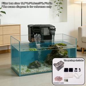 TEMU 수족관 폭포형 필터, 벽걸이형 어항 필터, 여과재 및 수도관 포함, 내구성 있는 아크릴 소재, 중소형 수족관용, 민물 및 해수 수족관용, 수중펌프 미포함