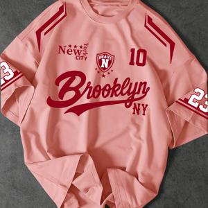 TEMU 남성용 BRAVE N 배지 프린트 및 숫자 10 오버사이즈 스트리트웨어 티셔츠 - 루즈핏 반팔 라운드넥 캐주얼 여름 상의, 야외, 헬스장, 평상복에 적합 - 기계 세탁 가능 비의류