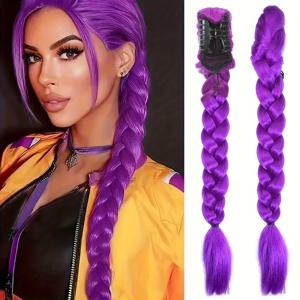 TEMU 애니메이션 캐릭터 보라색 긴 머리 생선뼈 땋은 포니테일 합성 가발 1개, 약 28인치 | 고온 내성 섬유, 제리 컬, 할로윈 및 크리스마스 코스튬에 이상적인 선택