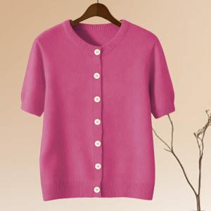 TEMU 새로운 여성용 캐주얼 버튼다운 반팔 가디건, 패셔너블하고 활용도 높은 니트웨어, 텍스처 디자인, 튼튼한 원단, 편안하고 부드러운 약간의 신축성 있는 소재, 트렌디한 스타일