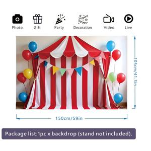 TEMU 2D 평면 배너 1개, 축제 테마 배경, 폴리에스터 재질, 풍선과 서커스 텐트 패턴, 간편한 걸이, 생일, 기념일, 결혼식 축하, 실내 및 실외 파티 장식에 적합