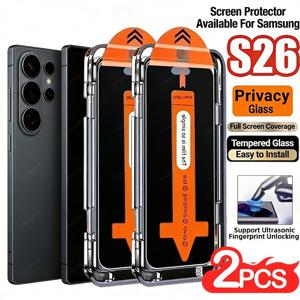 TEMU S25 Ultra/S26/S24 Plus/S23/S26 Ultra용 풀 커버리지 프라이버시 강화 유리 액정 보호 필름 2매 세트. 스크래치 방지 및 충격 방지 기능을 갖춘 9H+ 강화 유리, 초고급 프라이버시 디자인, 간편한 원터치 설치