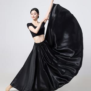 TEMU 우아한 95cm 새틴 롱 미디 스커트 | 탄성 허리, 360° 댄스 스커트 (공주 역할극용), 단색, 루즈핏