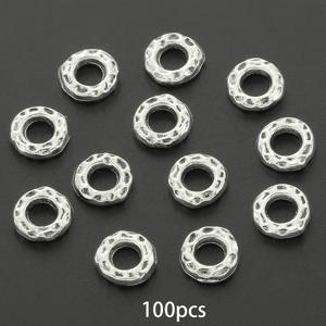 TEMU 100개 해머링 라운드 대형 구멍 스페이서 비즈 약간 6mm 합금 펜트레이드 루스 스페이서 비즈 장식 비즈 홀 루스 비즈 수제 비즈 개스킷 통구멍 스페이서 비즈 비드 커넥터 목걸이, 팔찌, 키체인 직조용
