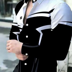 TEMU 멋진 호랑이 프린트 셔츠 남성 패션 긴팔 셔츠 트렌디한 프린트 자켓