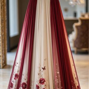 TEMU 봄/여름 신상 우아한 그라데이션 프린트 여성용 롱 A라인 스커트, 데일리 웨어, 사계절 착용 가능