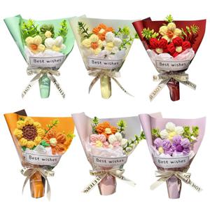 TEMU 그녀/남자를 위한 선물 6개 미니 코바늘 꽃다발, 핸드메이드 꽃다발, 작은 코바늘 꽃다발, 결혼식, 발렌타인데이, 생일 파티 장식에 적합