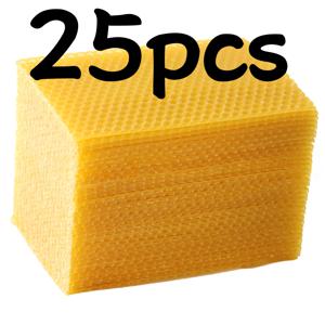 TEMU 25개 천연 밀랍 벌집 재질 프리컷 육각형 세포 - 벌집 프레임용, 5.24×3.54인치 벌집 호환, 양봉, 꿀 생산 및 벌집 설치에 필수, 신규 또는 기존 프레임용 천연 왁스