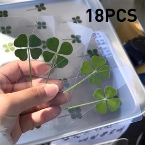 TEMU 18개입 네잎 클로버 카드 세트: 투명한 디자인의 아일랜드 스타일 장식 & 책갈피 - 생일 & 결혼식에 완벽. 사실적인 클로버 패턴의 고품질 인쇄, 우아한 문구류 & 고급스러운 선물