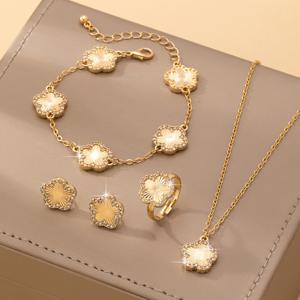 TEMU 플라스틱 라인스톤 인레이가 있는 우아하고 미니멀한 스타일의 고급스러운 행운의 오엽 클로버 꽃 4개 세트, 여성용 데일리웨어 또는 연회용