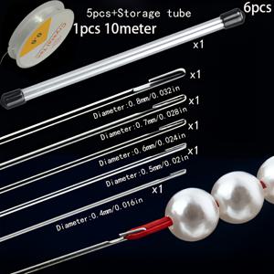 TEMU 사이드 엔트리 구슬 꿰기 바늘 6개 세트, 5가지 사이즈의 사이드 엔트리 구슬 꿰기 바늘과 10미터짜리 구슬 꿰기 실 1롤 포함, 쉬운 실꿰기용, 공예 및 DIY 구슬 공예에 적합, 17cm/6.69인치, 보관 튜브 포함