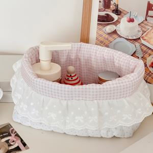 TEMU 대용량 소프트 패브릭 사각 수납 바구니, 체크 무늬 폴카 도트 프린트 | 다용도, 스타일리시한 정리함, 가정 및 기숙사용, 약한 물품 및 화장품에 적합, 선반 바구니