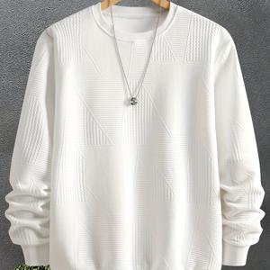 TEMU 남성 패션 라운드넥 스웨트셔츠, 남성 라운드넥 스웨트셔츠, 자카드 디자인 캐주얼 스트리트 후드티, 간편한 기본 스타일 긴팔 티셔츠, 운동 후드티, 남성 캐주얼 웨어, 커프스 마감