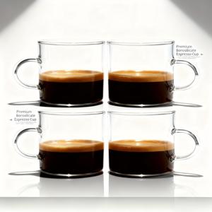 TEMU 2/4/6개입, 110ml/3.87oz 손잡이 달린 농축 커피 머그, 투명 유리 우유 컵, 커피 향신료, 커피, 디저트, 샐러드 드레싱 제조에 적합