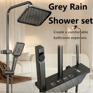 TEMU 4-in-1 모던 스퀘어 피아노 키 샤워 시스템 - 높이 조절 가능한 벽걸이 욕실 , 금속 레인/샤워 콤보, 실내/야외 욕조, 스파 경험, 임대 주택용, 샤워 전용