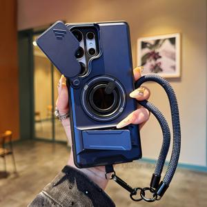TEMU 삼성 갤럭시 S26 울트라 S25 엣지 FE S24 S23 울트라용 멀티기능 폰 케이스: 랜야드, 360° 회전 링, 바 스타일 접이식 스탠드, 윈도우 렌즈 보호, 차량 거치대 호환, 보호
