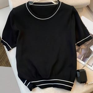 TEMU 새로운 봄/여름 여성용 반팔 스웨터, 기본 라운드넥 풀오버 탑