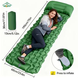 TEMU 푸시식 캠핑 매트 - 블루 퀼팅 인플레이터블 아웃도어 매트. 휴대용 자동 인플레이팅 하이킹 매트, 경량 캠핑 인플레이터블 매트