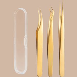 TEMU 3개 스테인리스 스틸 족집게 세트 - 보관 상자 포함, 무향, 정밀 족집게, 속눈썹 연장, 전자 제품, 주얼리 제작용 - 직선 및 곡선 팁 미용 도구 세트