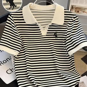 TEMU 플러스 사이즈, 플러스사이즈 나이트 자수 여성 크루넥 반팔 티셔츠, 스타일리시 컬러블로킹 다용도 캐주얼 여름 상의