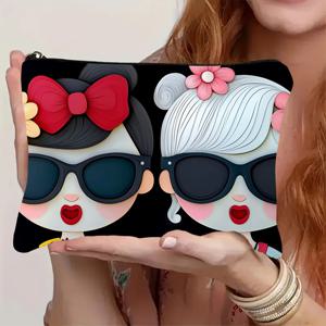 TEMU 메이크업 가방, 만화 캐릭터 디자인, 생생한 색상, 귀엽고 장난기 넘치는 디자인, 양면 프린팅, 여행 및 캠핑에 적합, 연필 케이스 또는 세면도구 가방으로도 사용 가능