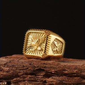 TEMU 남성용 대머리 독수리 실링 랩퍼 링 18K 금도금 새 스탬프 새 반지 316L 스테인리스 스틸 호크 밴드 주얼리