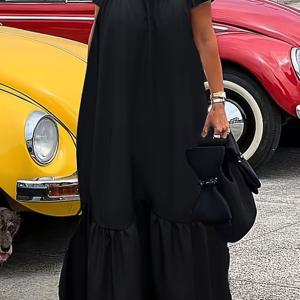 TEMU 플러스 사이즈, 오프 숄더 솔리드 컬러 우아한 클래식 드레스